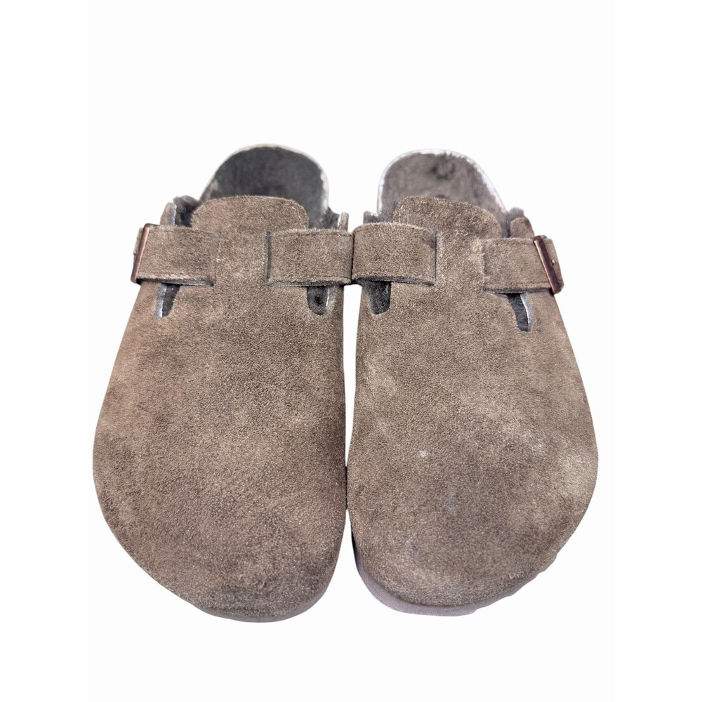 Birkenstock Boston Shearling Suede Clogs Taupe Brown Fur Lined EU 42 US 11